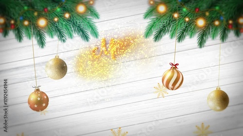 Merry Christmas and Happy New Year animated background. 2D animation. Digital background for greetings