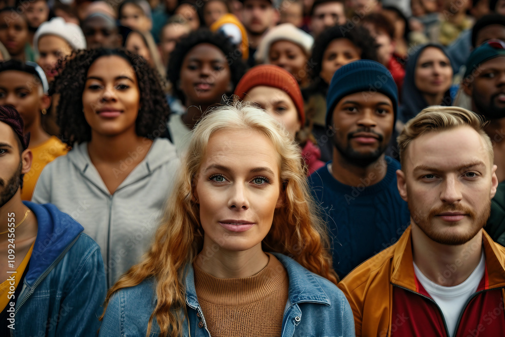 Portrait of Determined Female Fan Among Crowd at Sports Event – Generative AI Portrait of Determined Female Fan Among Crowd at Sports Event – Generative AI