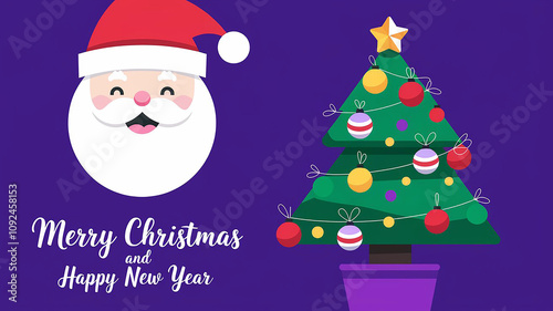 Merry christmas and happy new year santa clause Christmas tree with ornaments and a star