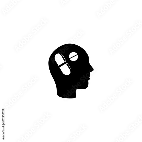 Tablet for mind. Pill with brains icon isolated on white background.