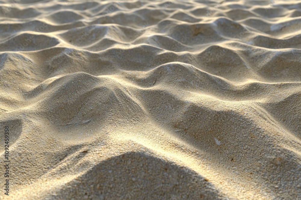 Fototapeta premium Sand Texture with Shadows: Close-up of fine, rippled sand with subtle shadows, providing a realistic, natural texture. 