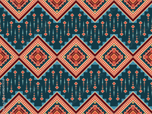 Native American seamless pattern. Geometric Digital design. Warming tone color. Design for wallpaper, background, fabric, clothing, carpet, decorative, textile, batik, wrapping paper.