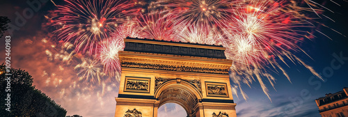 Arc de Triomphe with Fireworks Illuminating the Night photo