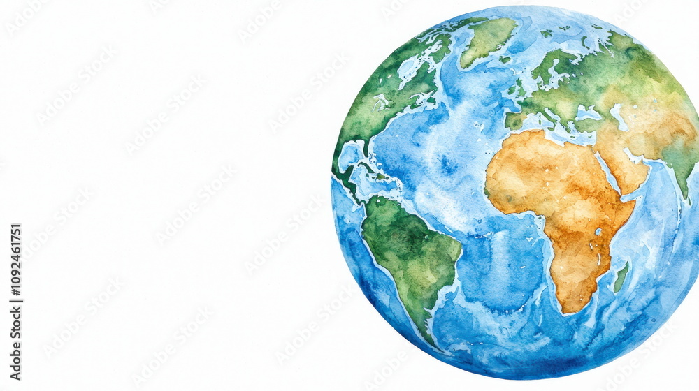 Fototapeta premium Global earth map illustration nature watercolor art vibrant colors artistic view environment