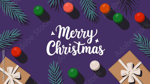Merry christmas greeting card decorations with christmas tree and balls