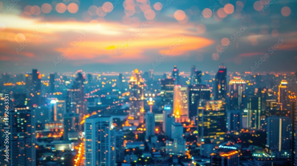 Obraz premium Cityscape at Dusk with a Blurred Focus