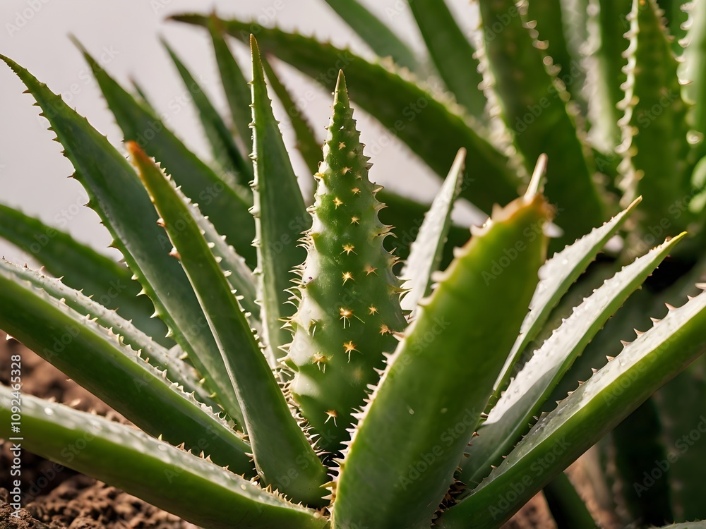 Obraz premium A lush aloe vera photographed at close range in a home garden