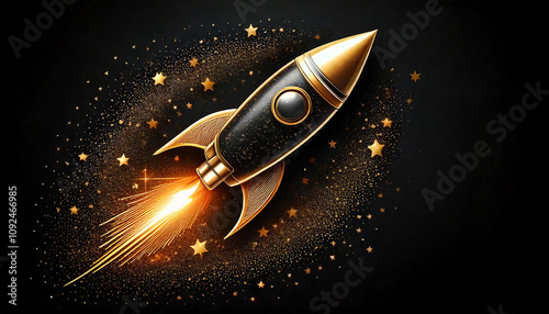 Golden rocket blasting off towards the stars