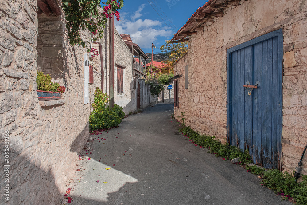 Fototapeta premium Laneia village, a small, traditional attractive village, located in the Camenderia wine region, at the foot of the Troodos Mountains at 570 m ASL, about 30 km from Limassol, Cyprus