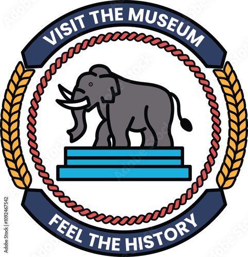 A blue and red circle with an elephant in the middle