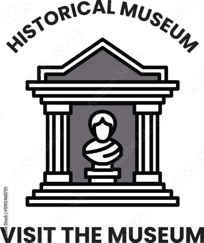 A black and white image of a building with a statue of a woman in front of it