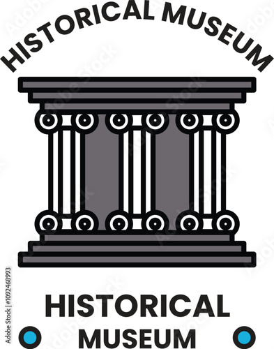 A black and white drawing of a column with the words Historical Museum below it