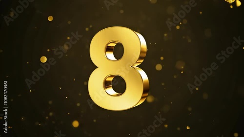 Number 8 Animation with Golden Particles on a Fully Black Background