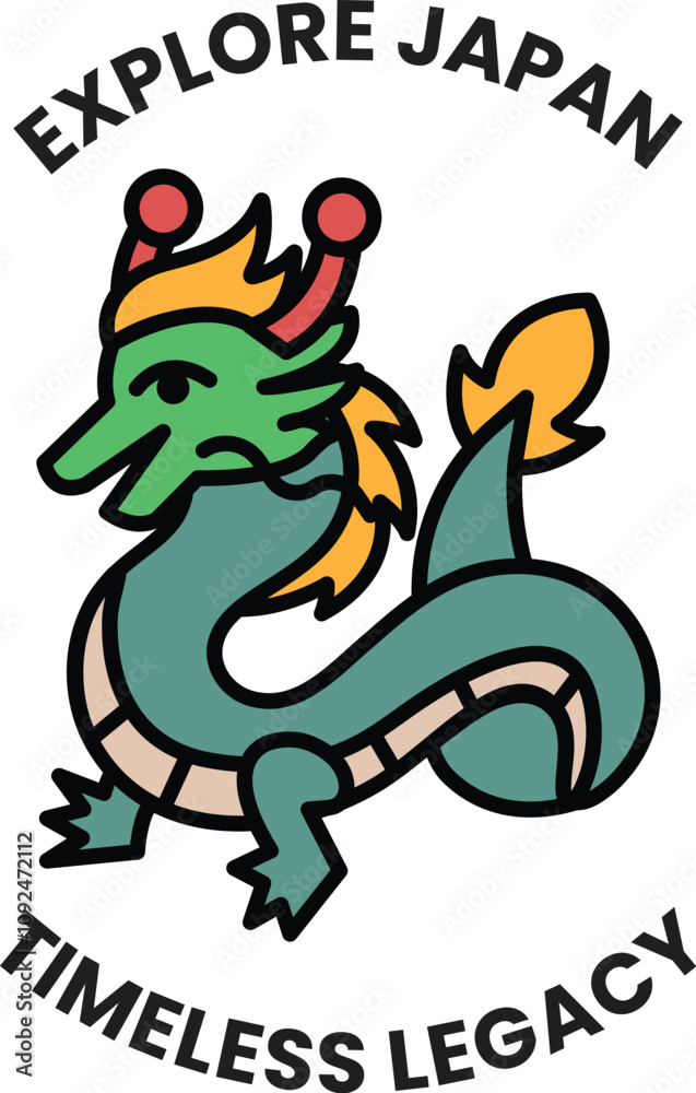 Obraz premium A green dragon with red eyes and horns