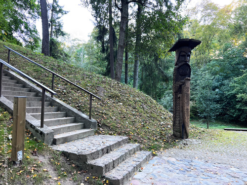 Wooden bridge leading to the Vytautas Hill, Birstonas, Lithuania photo