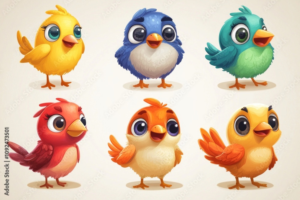 Fototapeta premium Playful Bird Character Icons for Kids Apps
