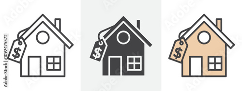 House for sale icon Outline sign symbol set