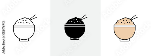 Rice bowl icon Outline sign symbol set