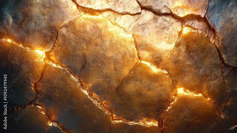 Fototapeta premium Cracked surface with glowing fissures.