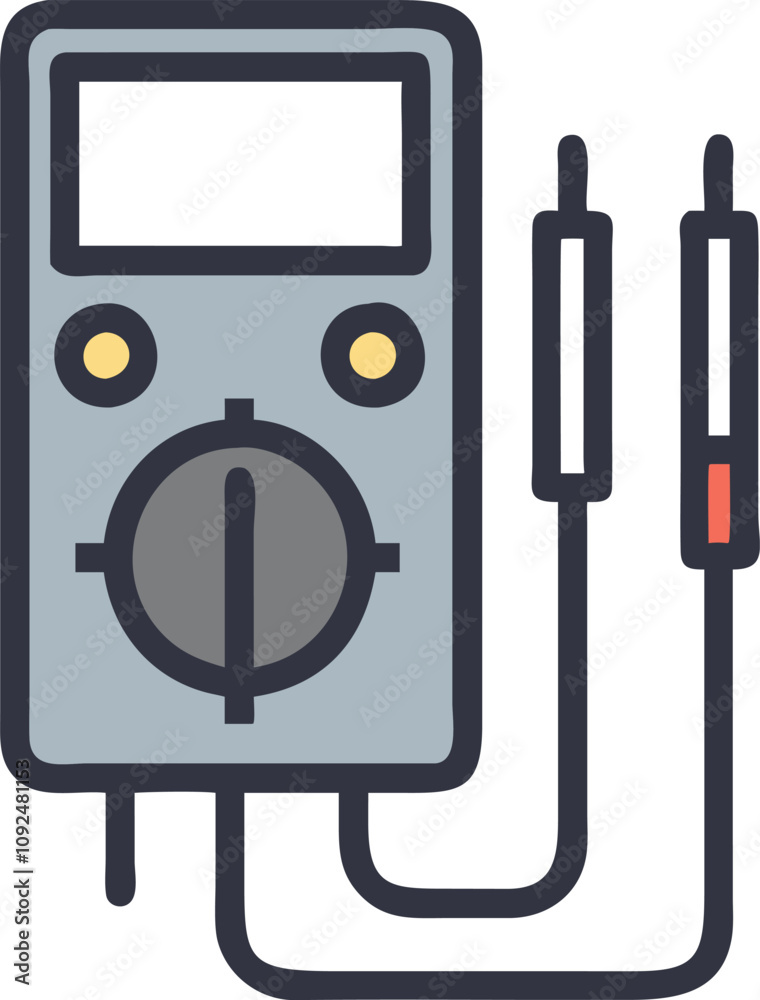 Digital Multimeter Illustration with Probes, Illustration of a digital multimeter with probes, ideal for electronics, diagnostics, and electrical measurement-themed visuals.
Digital Multimeter Illustration with Probes, Illustration of a digital multimeter with probes, ideal for electronics, diagnostics, and electrical measurement-themed visuals.