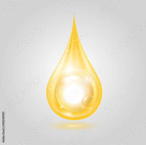 Transparent honey or syrup realistic vector droplet, skin or hair care cosmetics serum falling drop