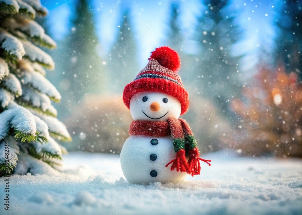 Joyful Snowman in a Winter Wonderland with Tilt-Shift Effect Joyful Snowman in a Winter Wonderland with Tilt-Shift Effect