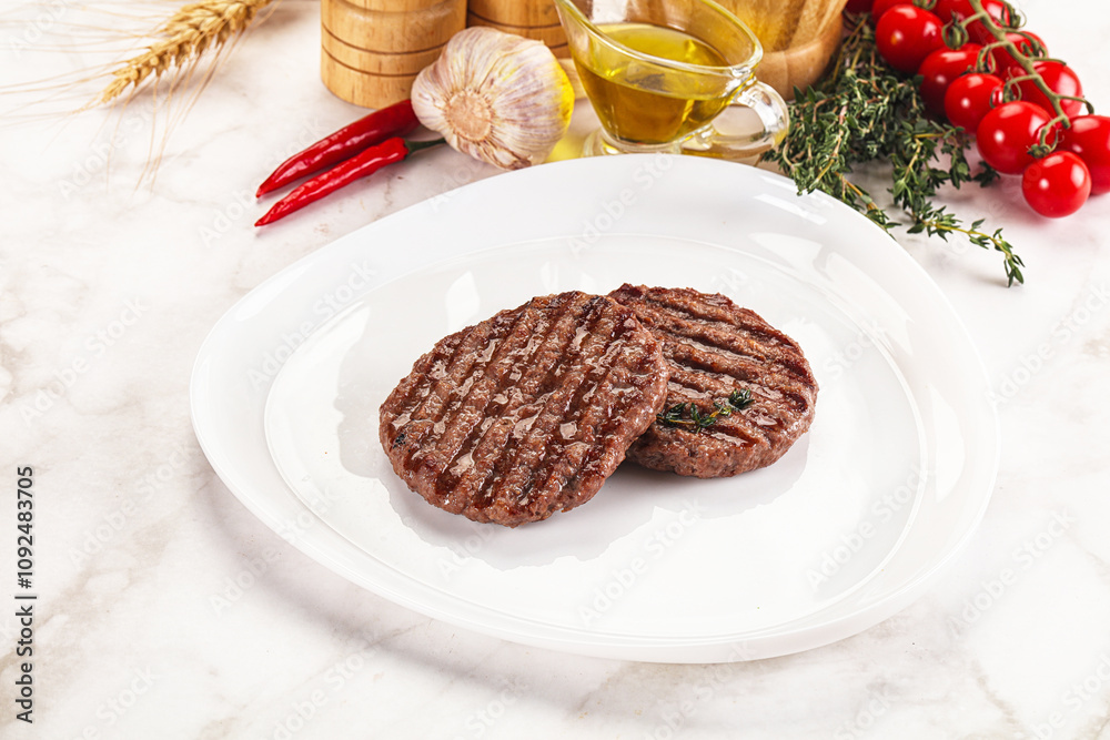 Grilled beef cutlet for burger Grilled beef cutlet for burger
