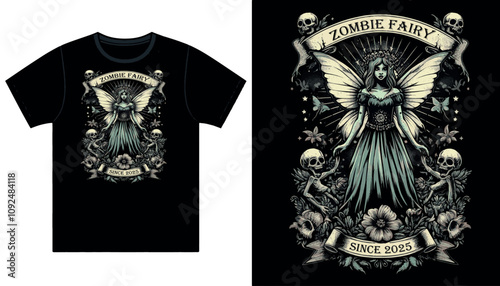 vintage t-shirt design vector image of Zombie Fairy