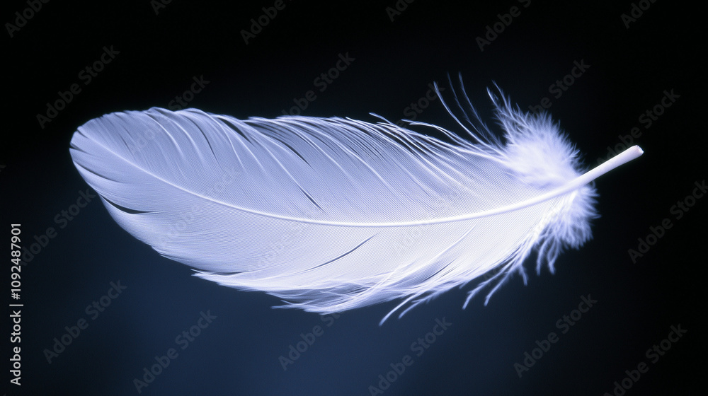 Obraz premium White feather on a dark background with soft lighting