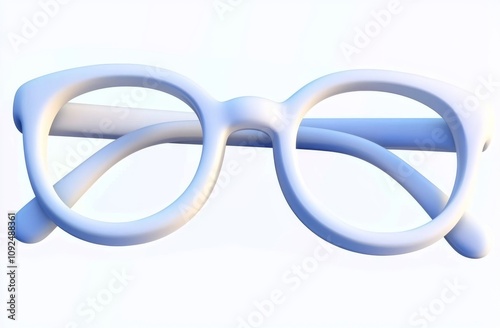 A top-down view of white women's fashion eyeglasses, isolated on a clear background. Contemporary 3D optical eyewear design template.