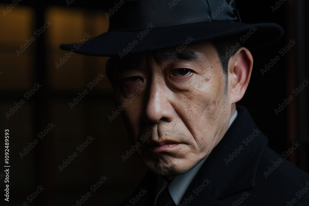 Generative AI Portrait of Man in Retro Detective Style, Noir Film Character Look Generative AI Portrait of Man in Retro Detective Style, Noir Film Character Look