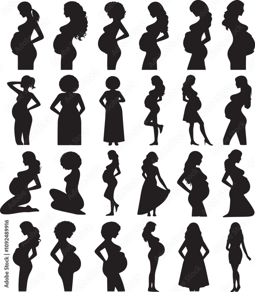 set of silhouettes of pregnant women vector icon illustration with white background set of silhouettes of pregnant women vector icon illustration with white background