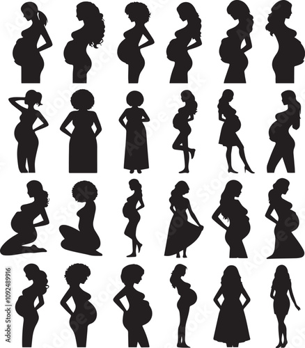 set of silhouettes of pregnant women vector icon illustration with white background