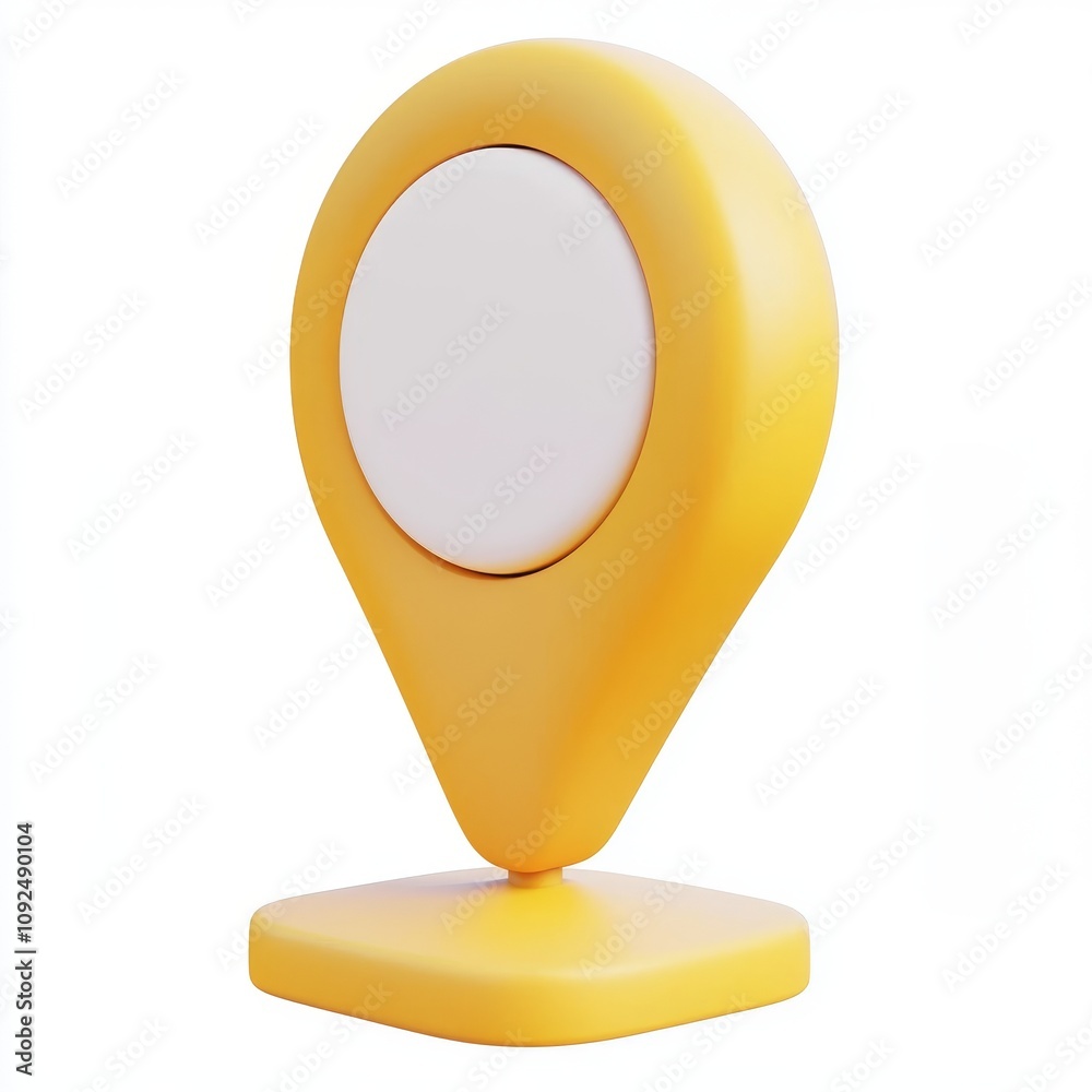 A modern stock illustration featuring a 3D yellow map location pointer, styled as a plastic cartoon, with a pin code icon on a geolocation map, displayed on an isolated background. A modern stock illustration featuring a 3D yellow map location pointer, styled as a plastic cartoon, with a pin code icon on a geolocation map, displayed on an isolated background.