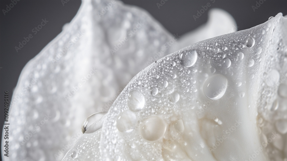 Fototapeta premium White petals with water droplets under soft lighting