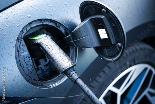 Electric car plugged in for charging