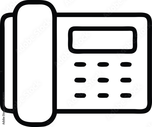 Landline Telephone Icon with Keypad and Display, Black and gray outline icon of a landline telephone featuring a keypad and display, symbolizing classic communication and office equipment.
