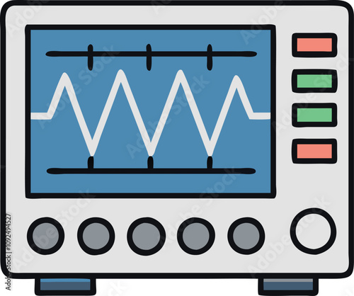 Medical Monitor Icon with Vital Signs Display, Icon of a medical monitor showing a vital signs waveform, symbolizing healthcare equipment for patient monitoring and diagnostics in hospitals.
