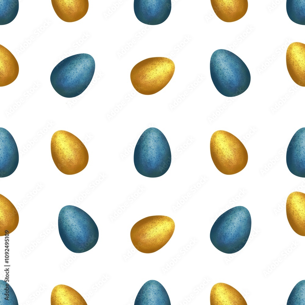 Peacock Blue and Golden Easter Eggs Seamless Pattern Peacock Blue and Golden Easter Eggs Seamless Pattern