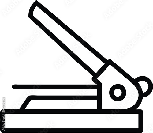 Minimalist Crimping Tool Outline Icon, Black and white outline icon of a crimping tool, symbolizing precision and functionality for cable assembly and networking tasks.
