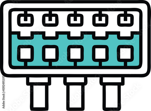 Network Patch Panel with Connected Cables Icon, Colorful icon of a network patch panel featuring multiple ports and connected cables, symbolizing organized data management and connectivity solutions.
