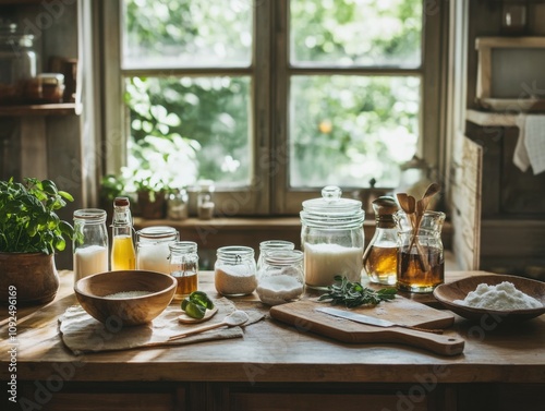 Wallpaper Mural Rustic kitchen countertop with natural sugar substitutes like stevia, monk fruit, coconut sugar Torontodigital.ca