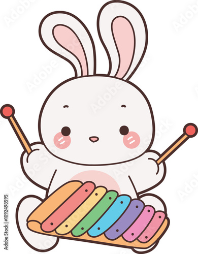 Cute Bunny stock illustration. Funny bunny for sticker elements. 