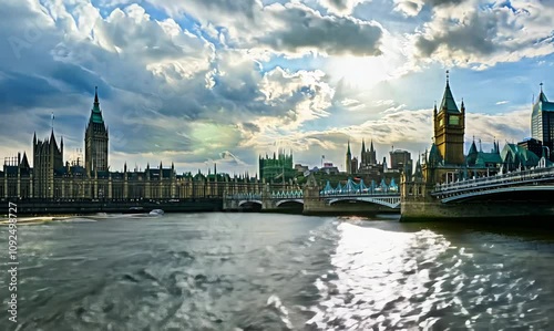 river view hyperlapse of big ben and houses of parliament