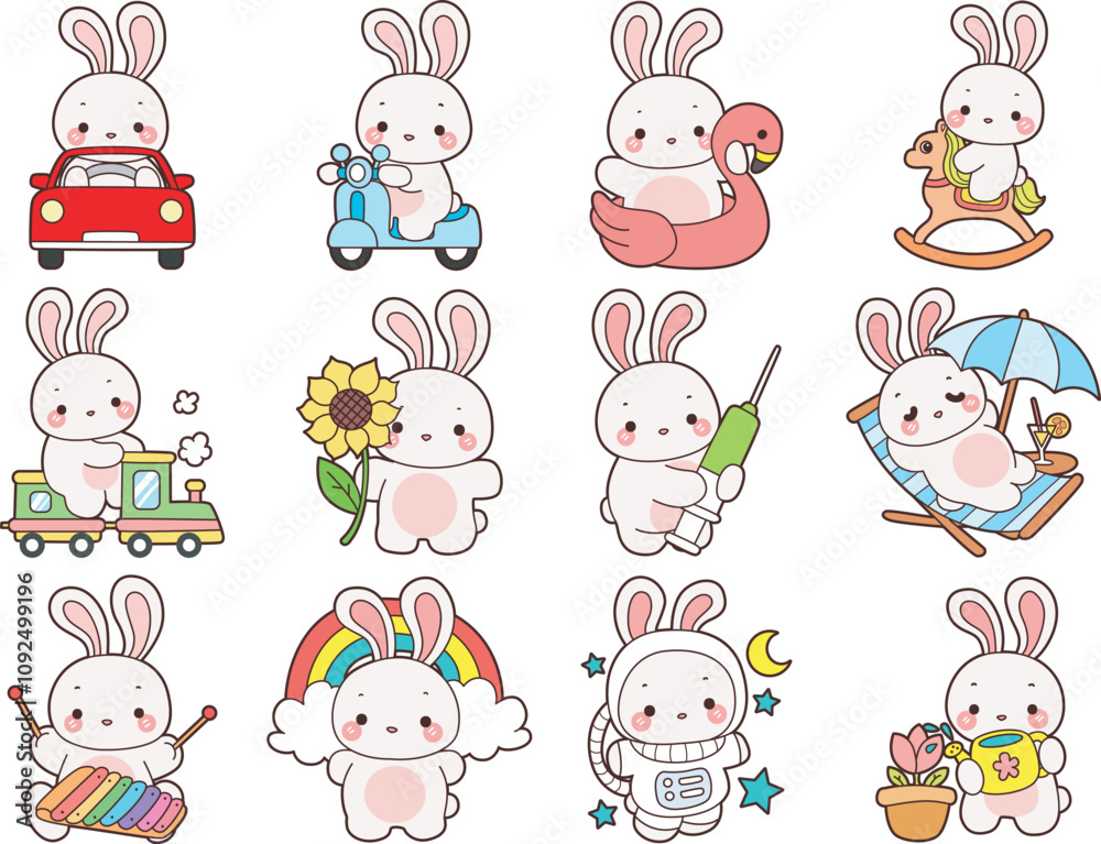 Obraz premium Cute Bunny stock illustration. Funny bunny for sticker elements. 