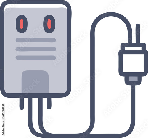 Electric Power Adapter with Cable Icon, Colorful icon of an electric power adapter featuring a cable and plug, representing essential charging and energy supply for devices.
