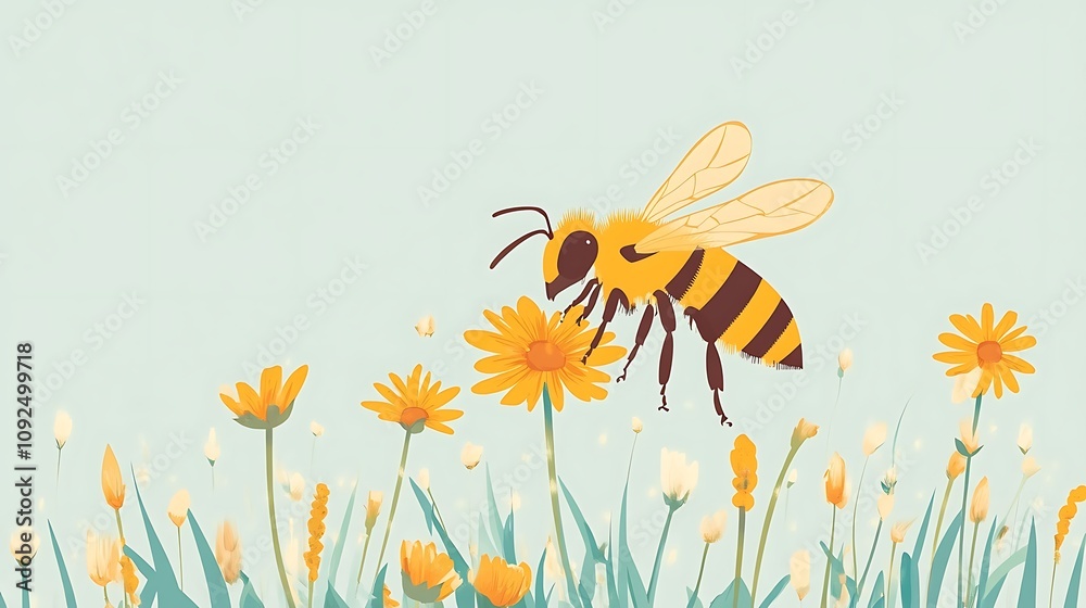 A Honeybee Gathering Pollen from a Yellow Wildflower A Honeybee Gathering Pollen from a Yellow Wildflower