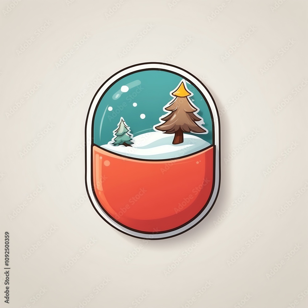 Minimalist Christmas sticker with a cute logo, cartoon style, on a white background.