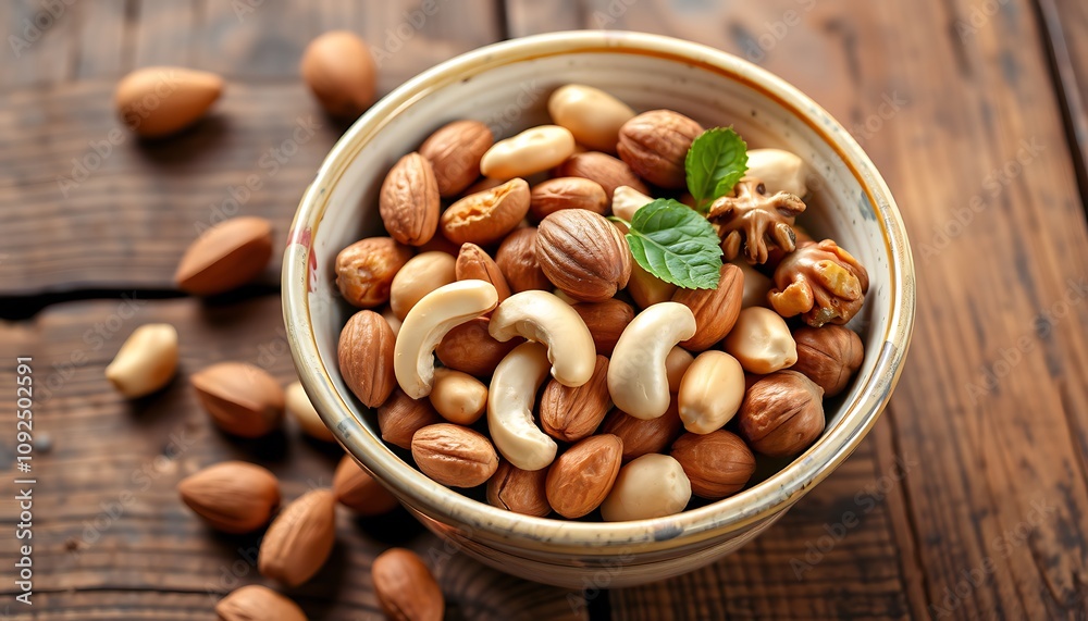 A vibrant bowl of mixed nuts wallpaper, showcasing almonds, cashews, and walnuts, set against a rustic wooden table. A vibrant bowl of mixed nuts wallpaper, showcasing almonds, cashews, and walnuts, set against a rustic wooden table.