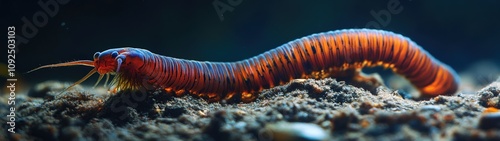 A vibrant and detailed underwater image of a colorful aquatic creature gracefully gliding across the sandy ocean floor. photo